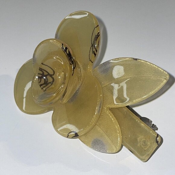 Hair Clip Barrette Handmade In Paris France 3D Flower Cream & Black‎ Vintage main image 5